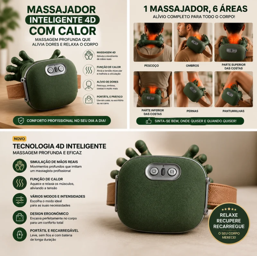 Massageador Shiatsu Elétrico para Pescoço, Ombros e Costas – Alívio Profundo